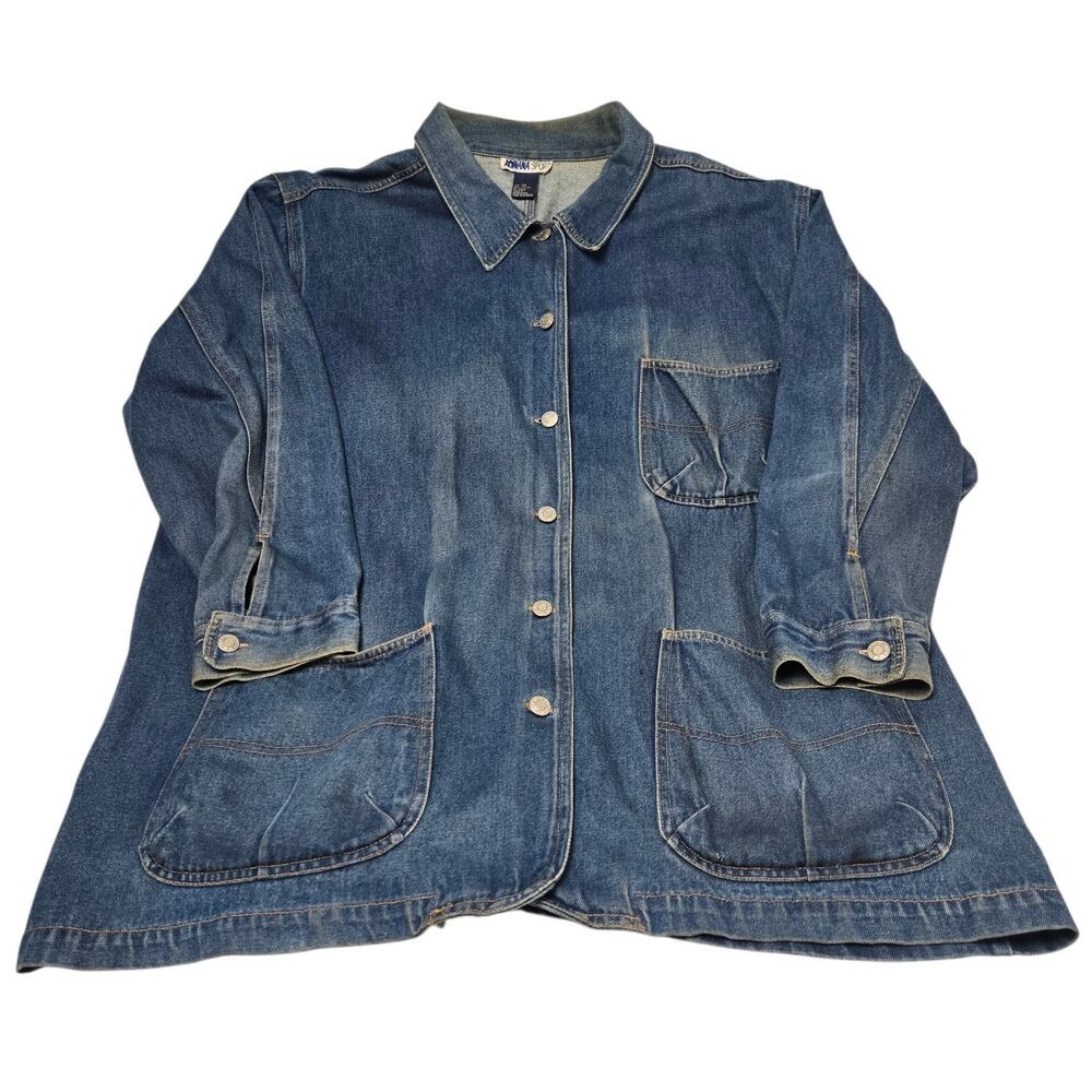 Adrianna Sport Chore Jacket Over Size 24 Pockets Blue Denim